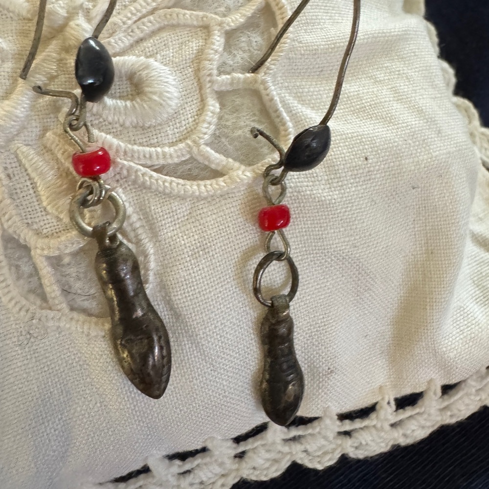 Unique SILVER Red and Black Beaded Earrings!